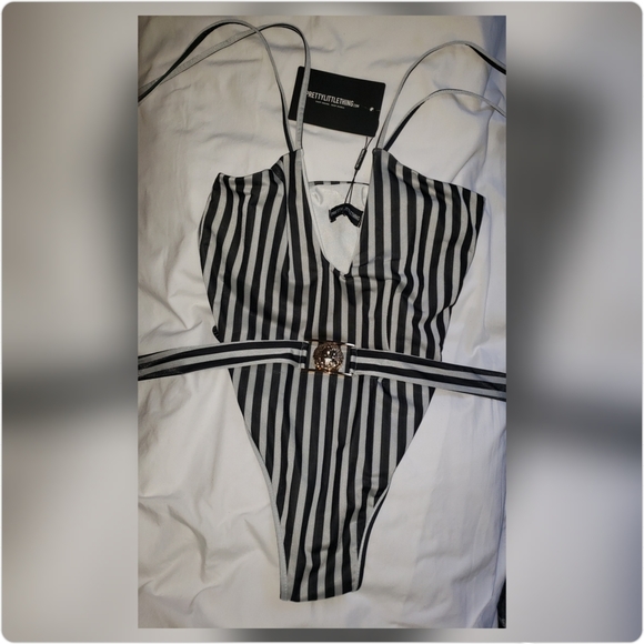 PLT Black Mono Stripe Lion Belted Swimsuit - Picture 4 of 5